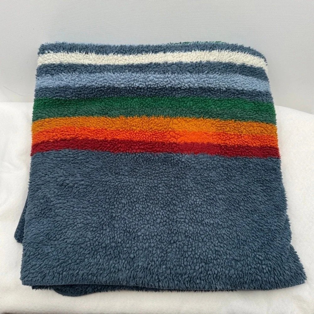Pendleton Sherpa Fleece Blanket Blue Striped 63